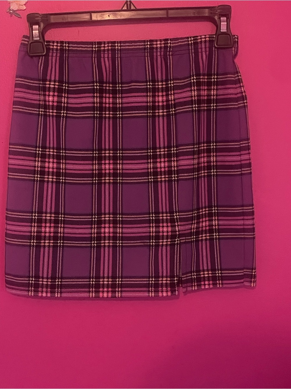 SHEIN Purple and Pink Plaid Mini Skirt